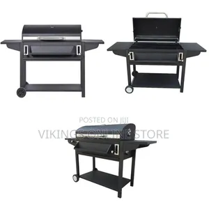 Charcoal BBQ Smoker Grill With Dual Liftable Trays and Foldable Side