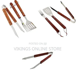 Stainless Steel Barbecue Tool Set Wooden Handles 3- Or 4-Piece