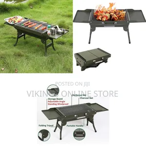 Green Portable Folding Charcoal BBQ Grill With Integrated Side Storage