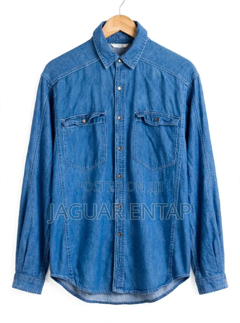 Men Blue Denim Long Sleeve Shirt Size XL- Clean- F.B Fashions