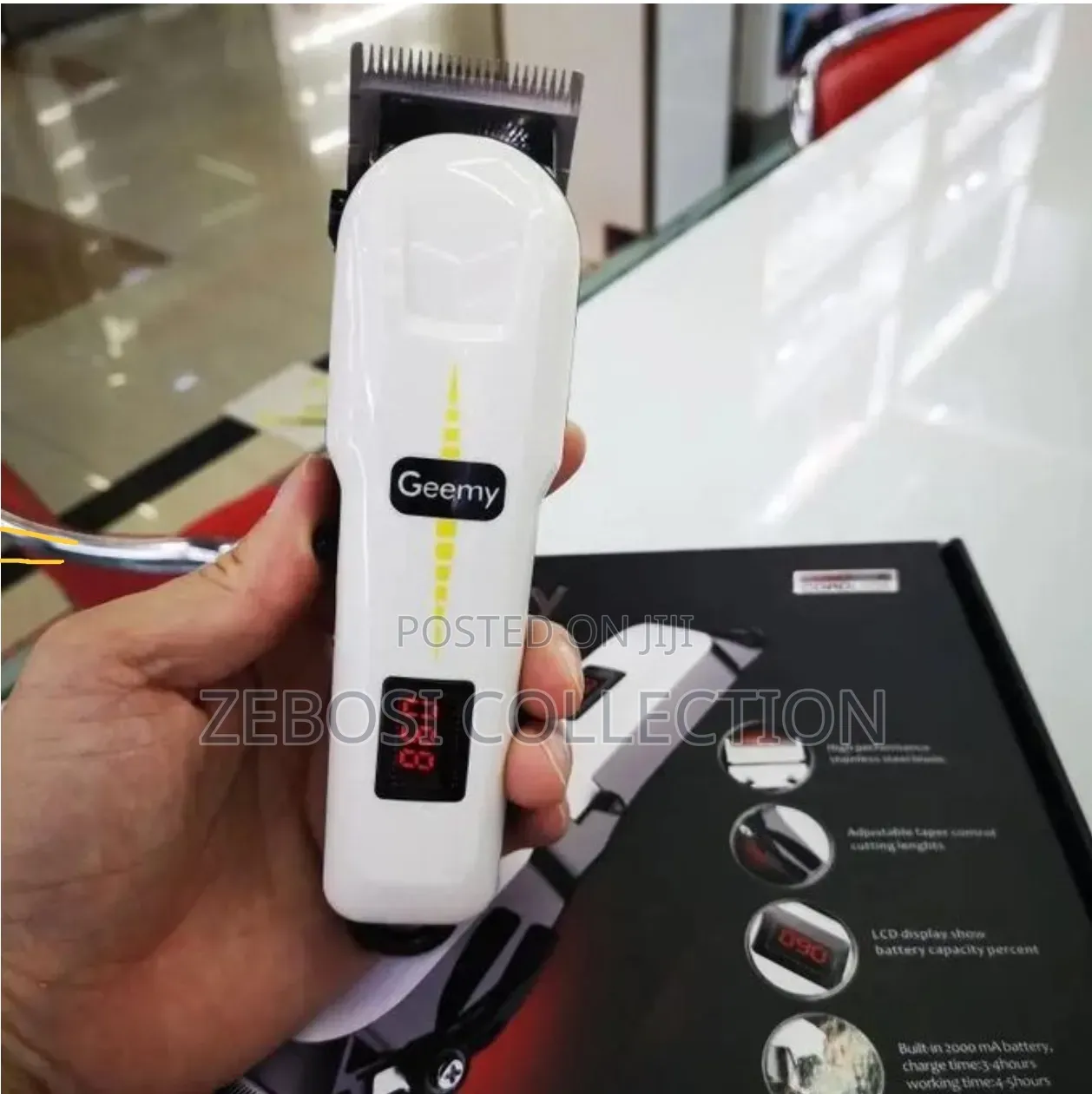 Geemy Rechargeable Hair Clipper With LED Battery 2000mAh - White