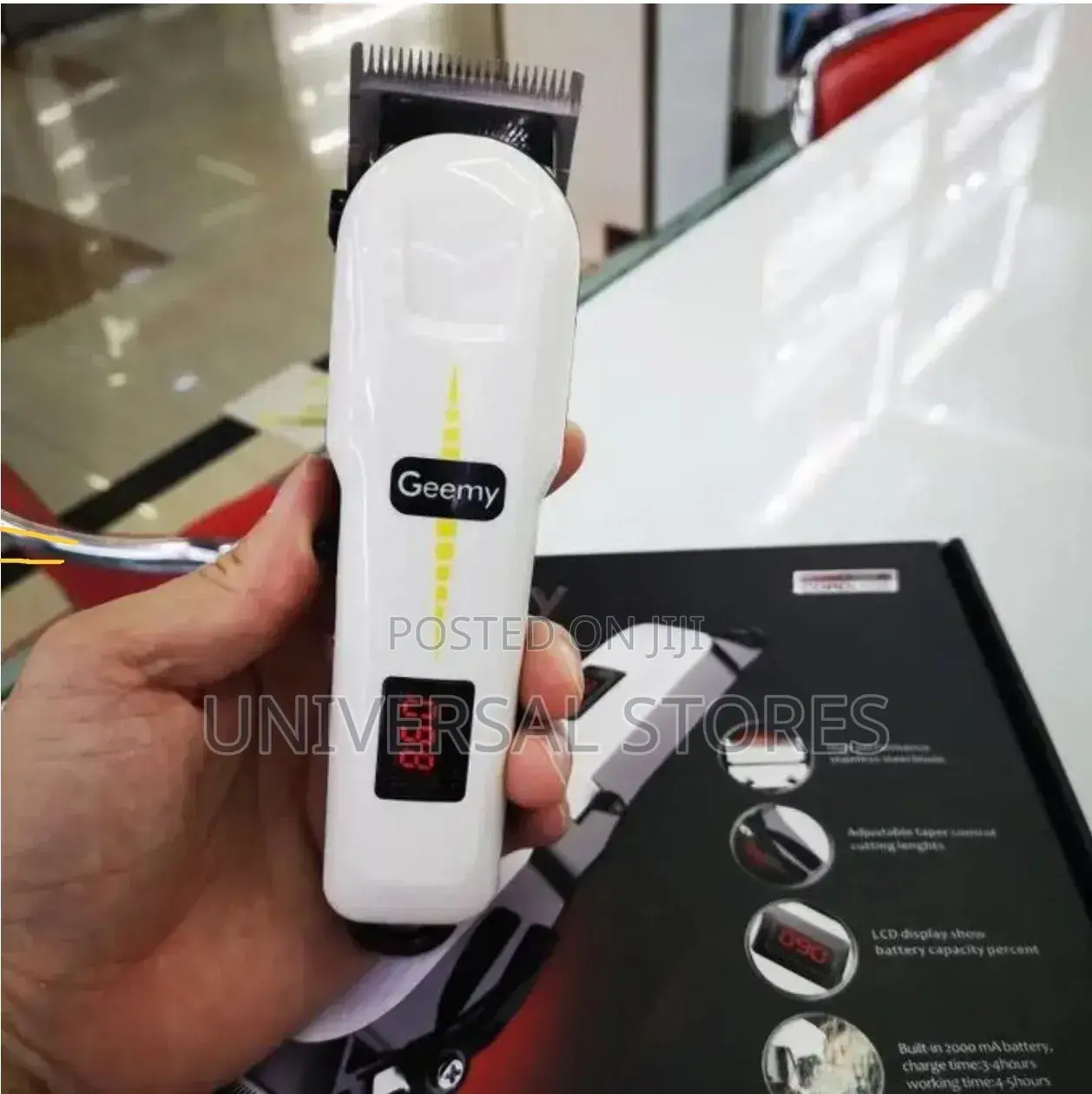 Geemy Rechargeable Hair Clipper With LED Battery 2000mAh - White