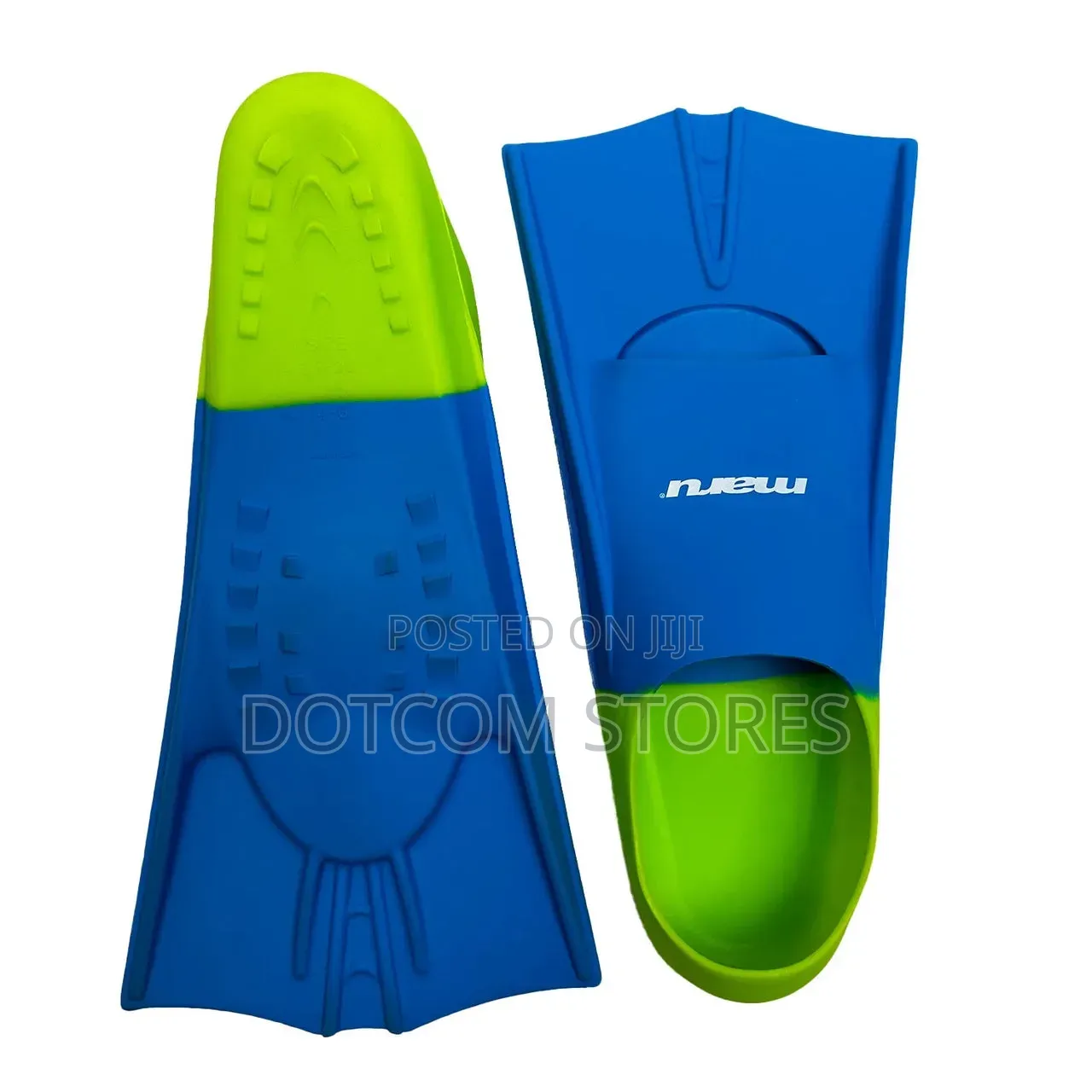 Pair of Short Blue and Neon Green Swimming Training Flippers