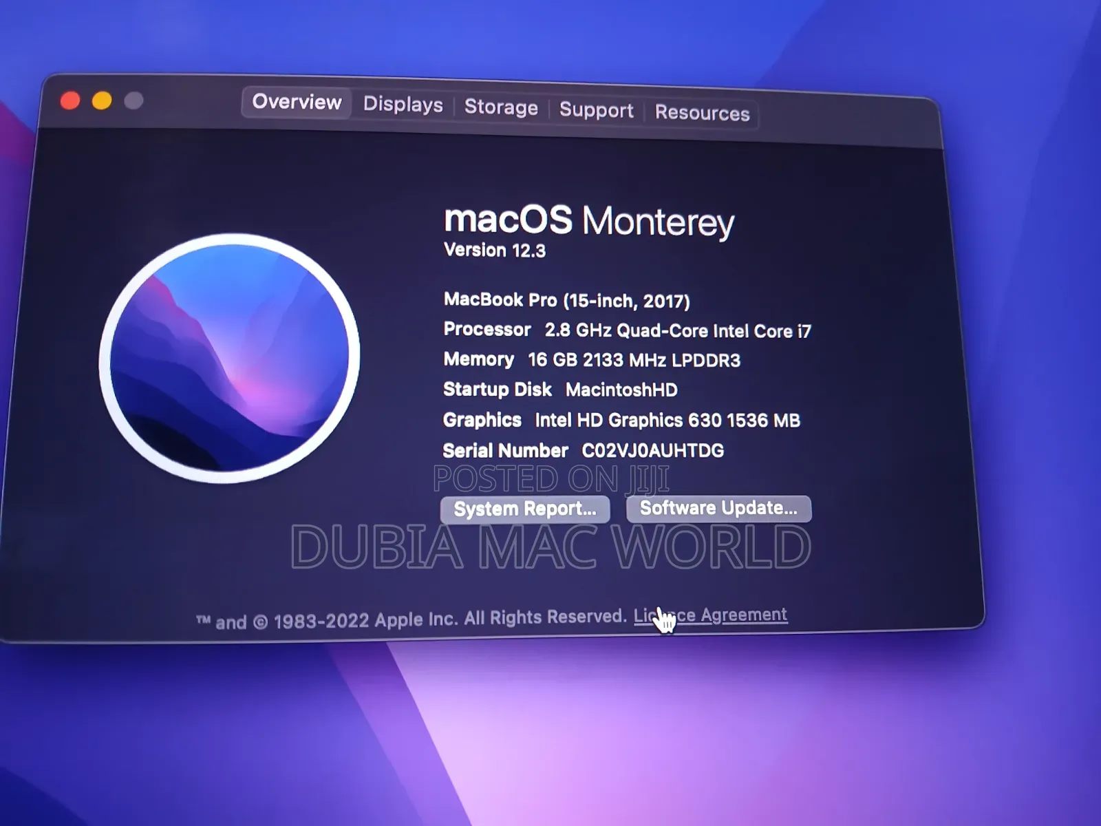 Laptop Apple MacBook Pro 2017 16GB Intel Core i7 SSD 512GB
