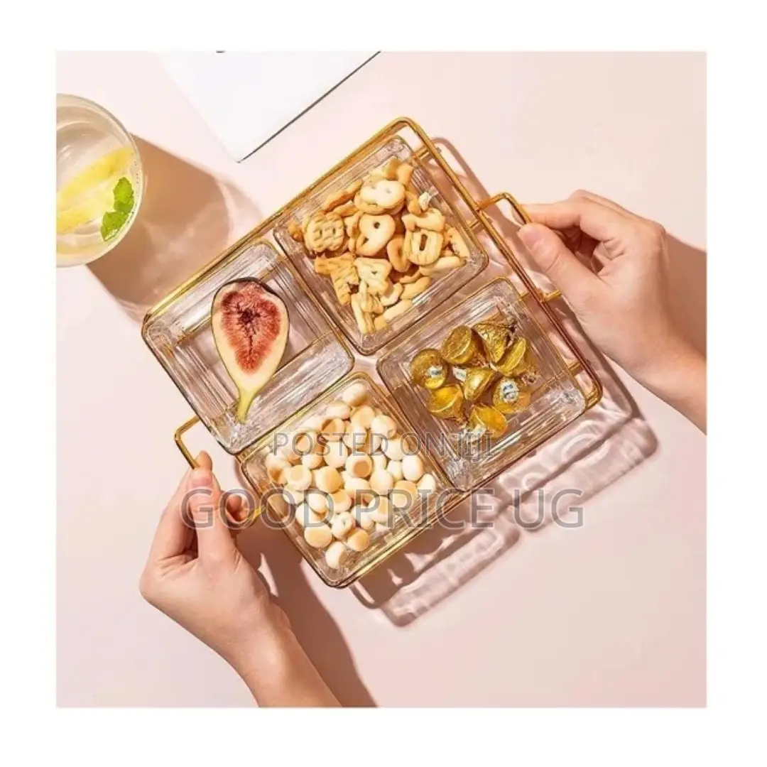 Four-Grid Glass Snack and Fruit Serving Tray