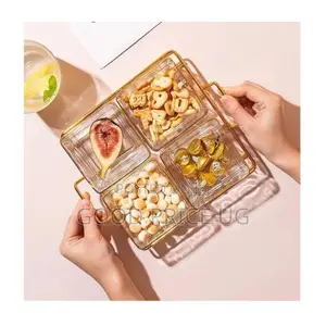 Four-Grid Glass Snack and Fruit Serving Tray
