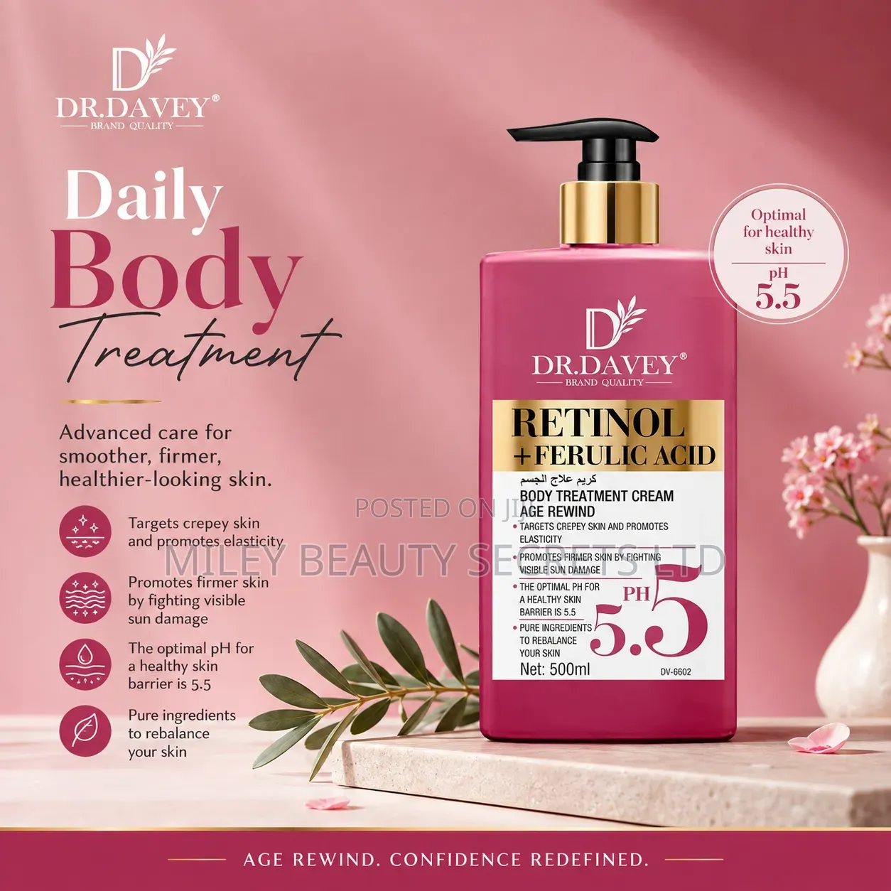Dr. Davey Retinol + Ferulic Acid Body Treatment Cream – 500ml ✨💗