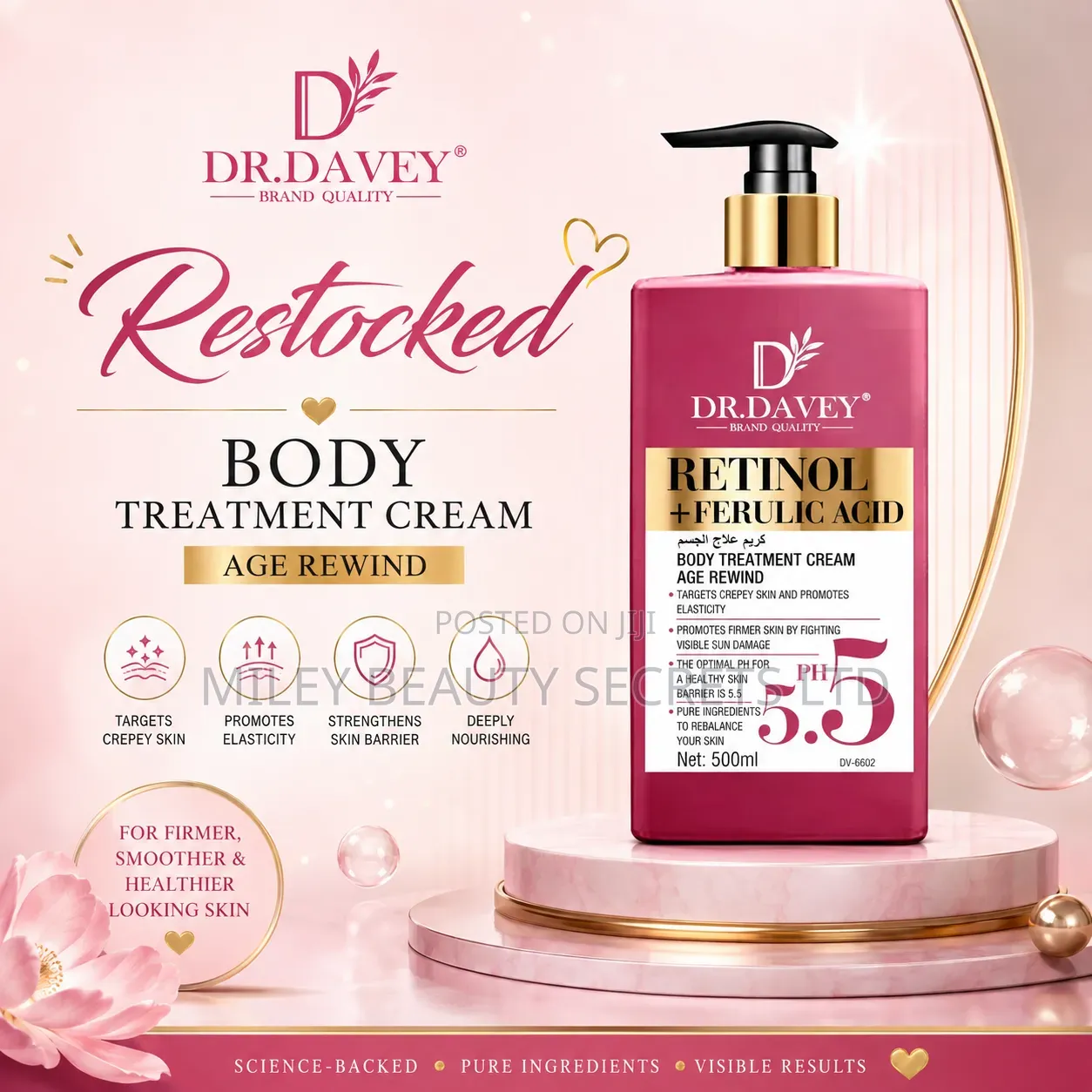 Dr. Davey Retinol + Ferulic Acid Body Treatment Cream – 500ml ✨💗
