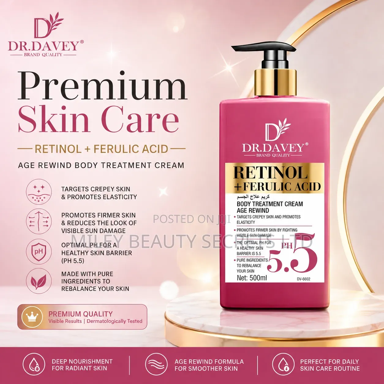 Dr. Davey Retinol + Ferulic Acid Body Treatment Cream – 500ml ✨💗