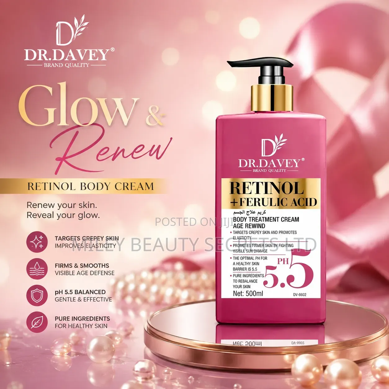 Dr. Davey Retinol + Ferulic Acid Body Treatment Cream – 500ml ✨💗