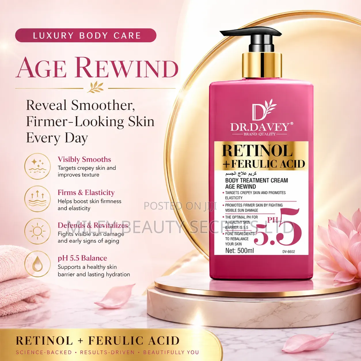 Dr. Davey Retinol + Ferulic Acid Body Treatment Cream – 500ml ✨💗