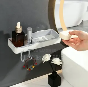 Wall-Mounted Plastic Double Soap Dish and Storage Rack