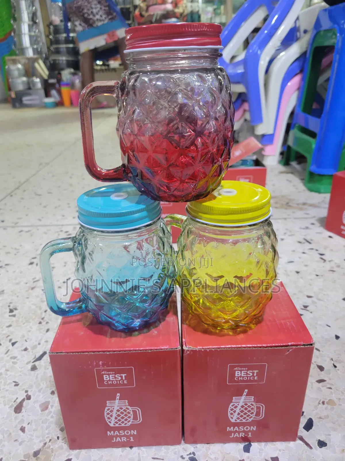 6pics Colorful Mason Jar Cups With Lids & Straws / Reusable Drinking