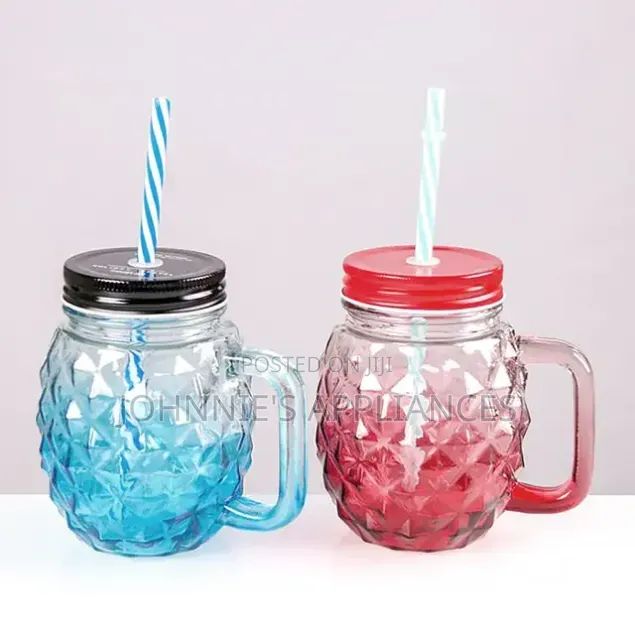 6pics Colorful Mason Jar Cups With Lids & Straws / Reusable Drinking