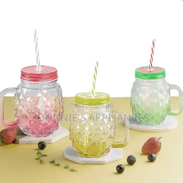 6pics Colorful Mason Jar Cups With Lids & Straws / Reusable Drinking