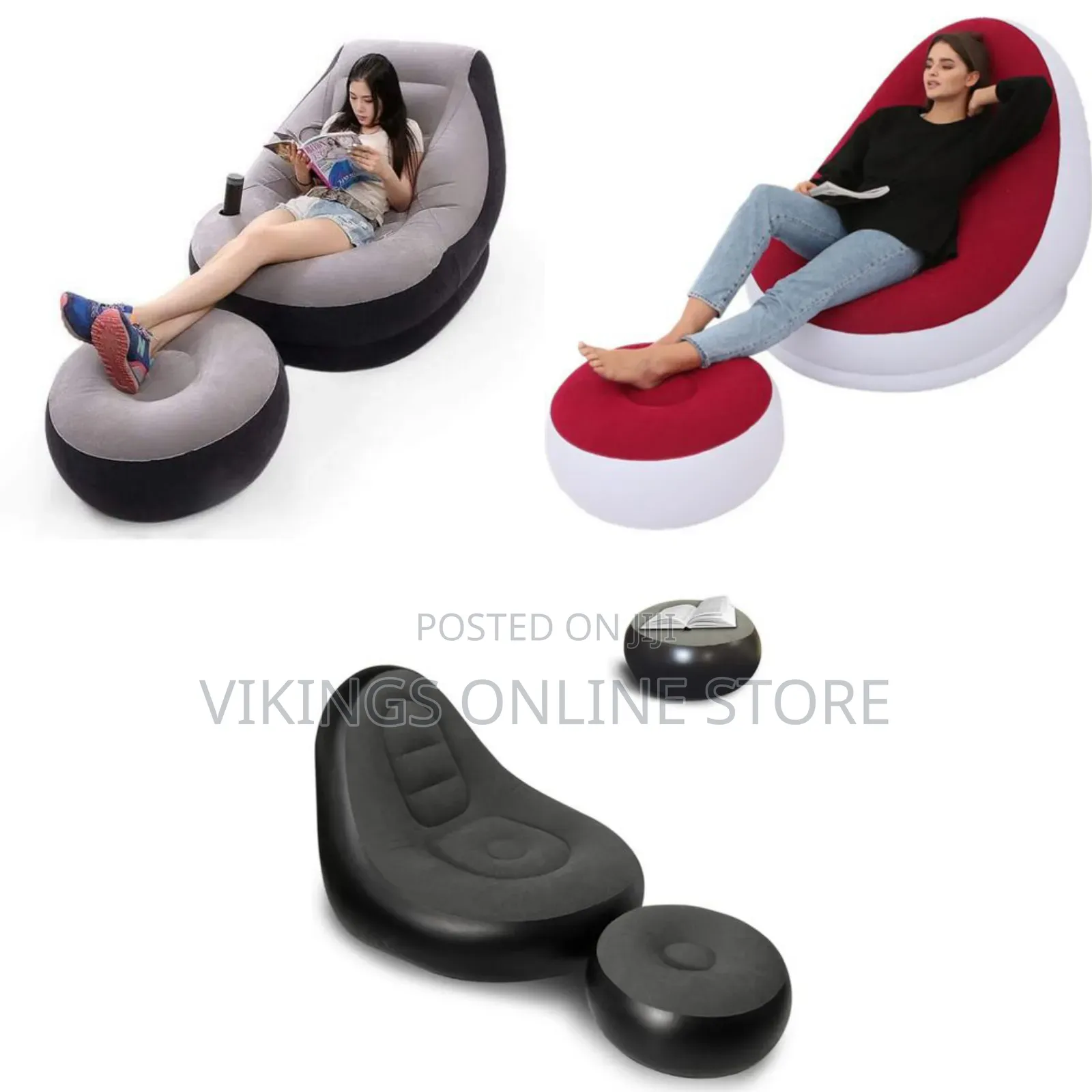 Multiple Inflatable Ultra Lounge Chair and Ottoman Set