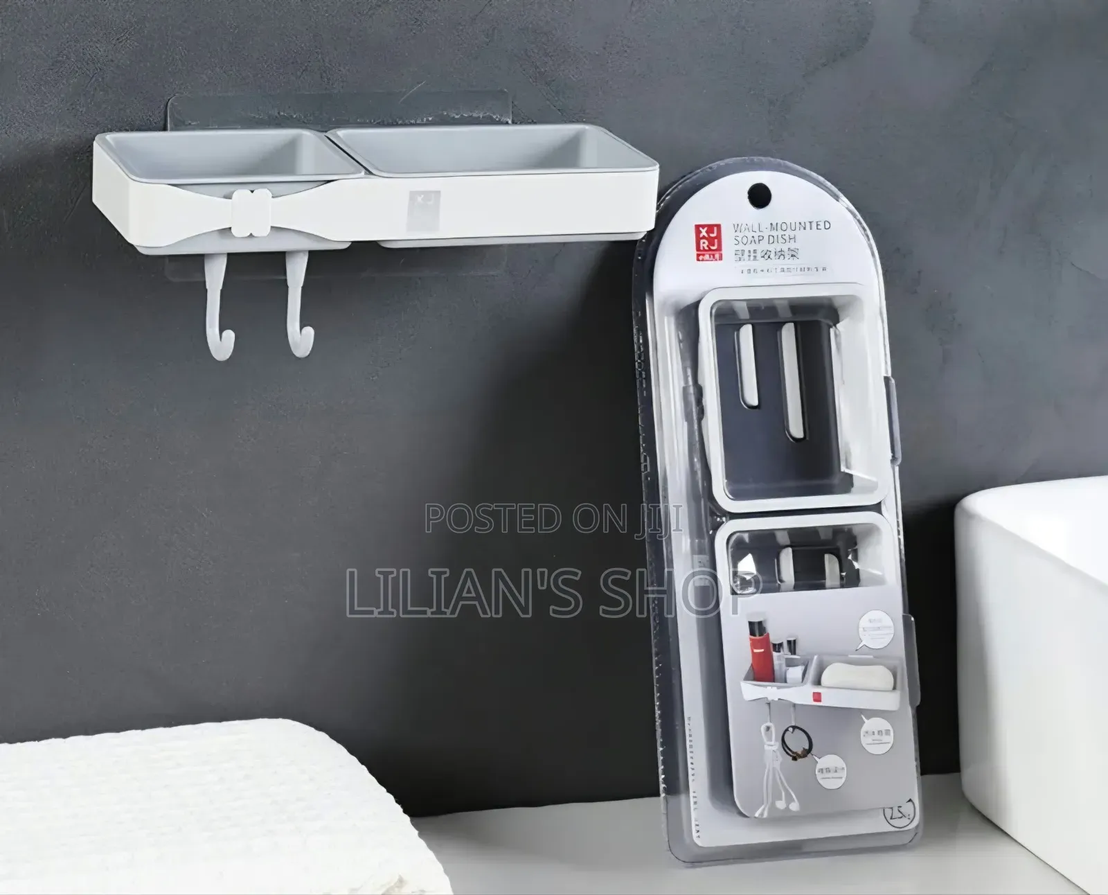 Wall-Mounted Plastic Double Soap Dish and Storage Rack