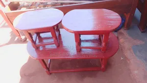 Wooden Table With It's Two Small Stools on Sale
