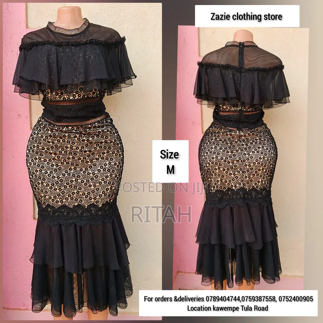 Elegant Black Lace & Mesh Ladies Dress