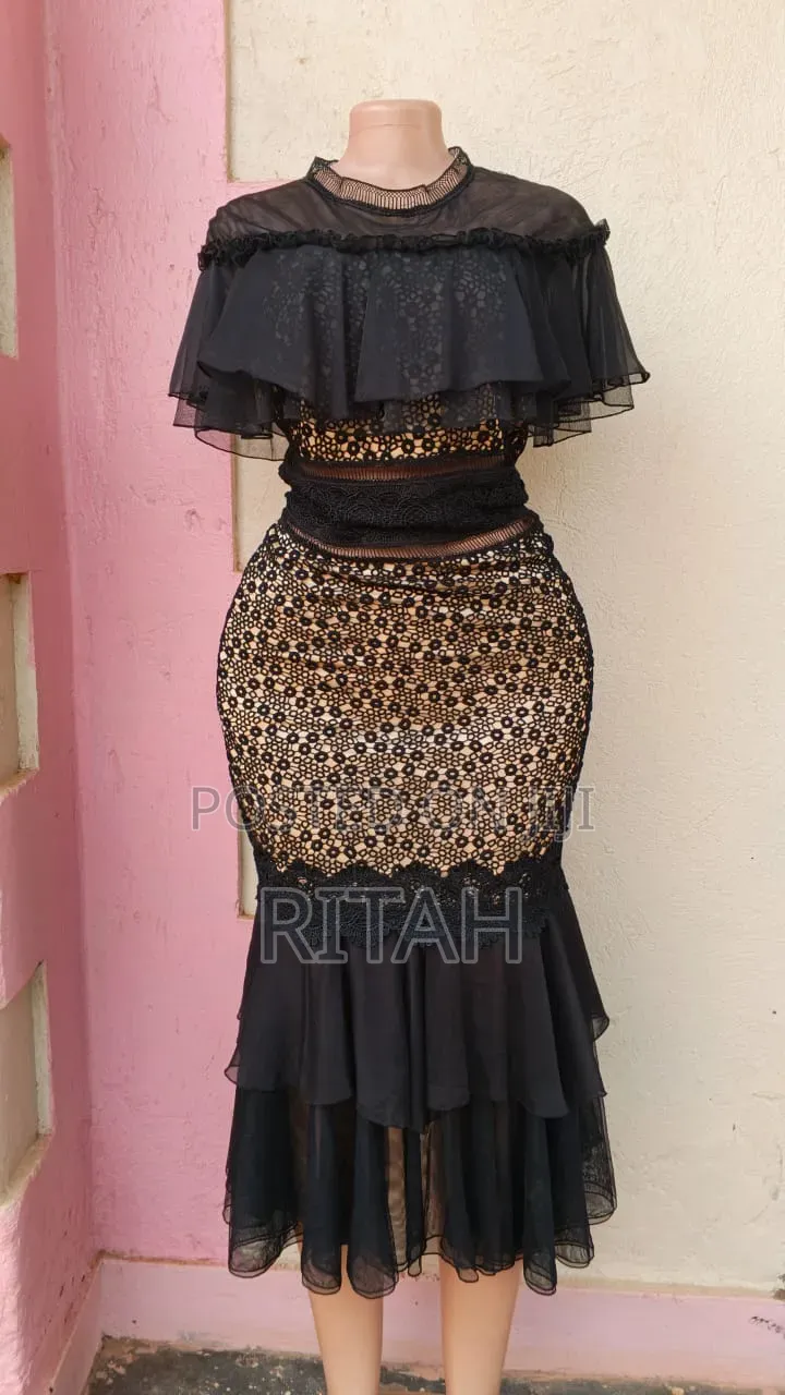 Elegant Black Lace & Mesh Ladies Dress
