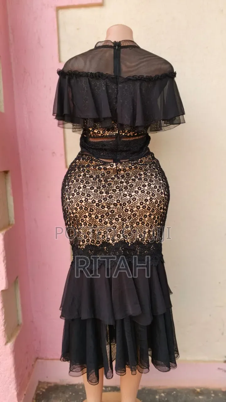 Elegant Black Lace & Mesh Ladies Dress