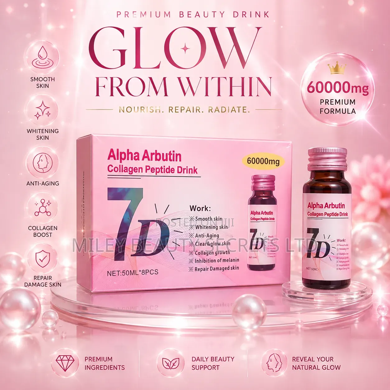 Alpha Arbutin Collagen Peptide Drink – 60,000mg 💗✨
