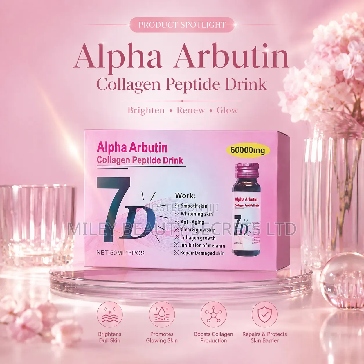 Alpha Arbutin Collagen Peptide Drink – 60,000mg 💗✨