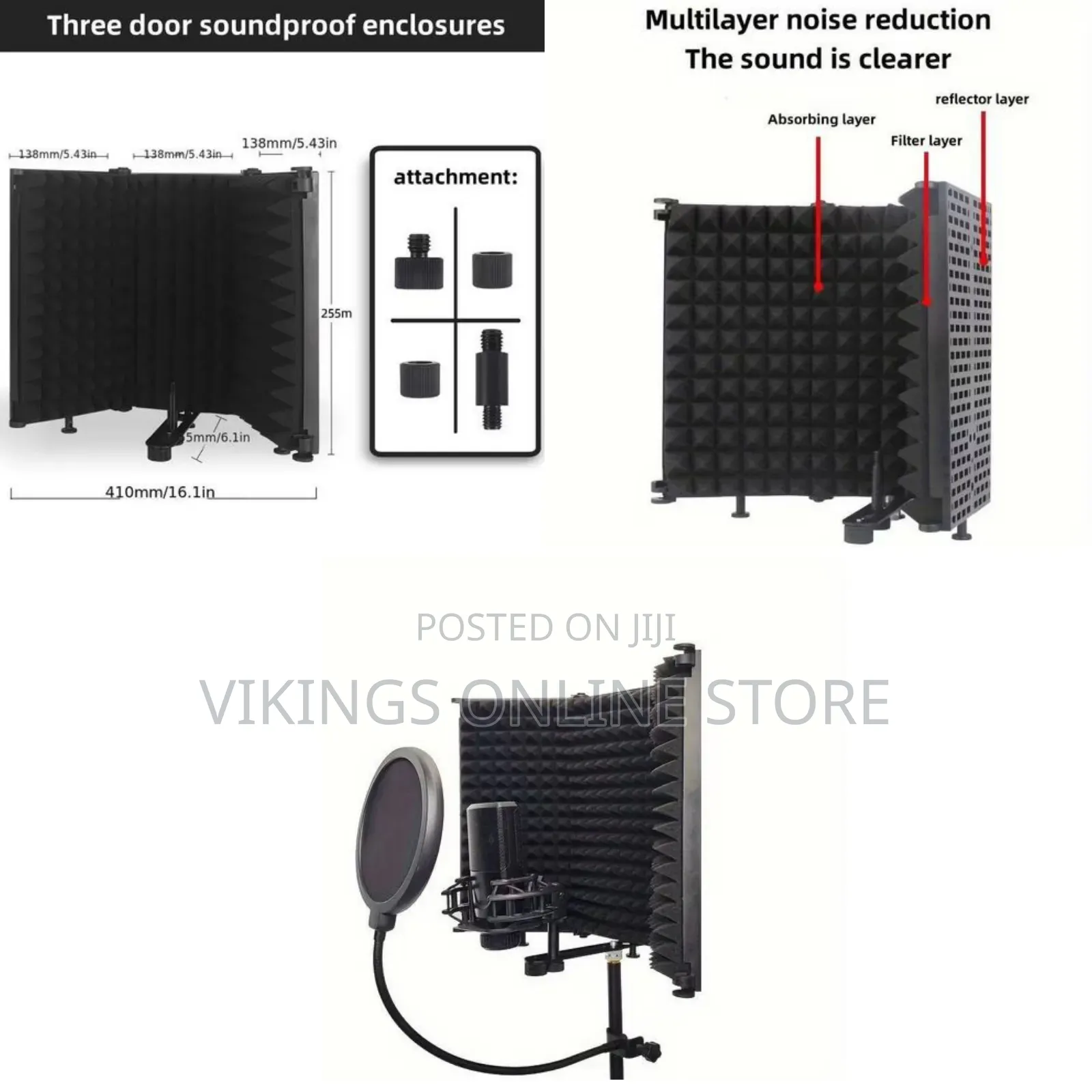 Three-Door Portable Microphone Isolation Shield High-Density Acoustic