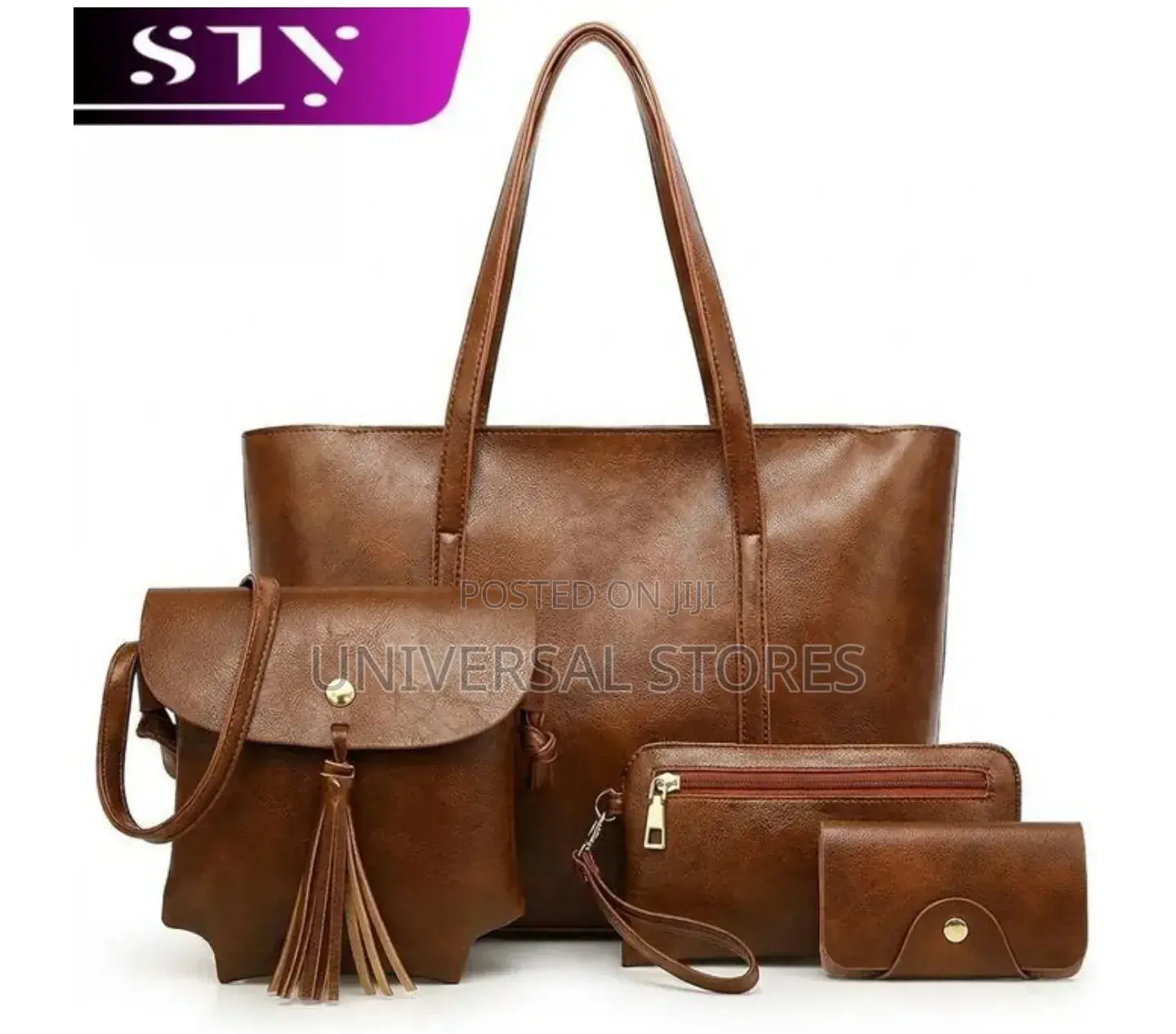 STY 4 in 1 Ladies Handbag Cross-Body Bag Purse Leather Bags - Brown