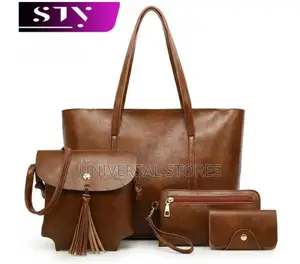 STY 4 in 1 Ladies Handbag Cross-Body Bag Purse Leather Bags - Brown