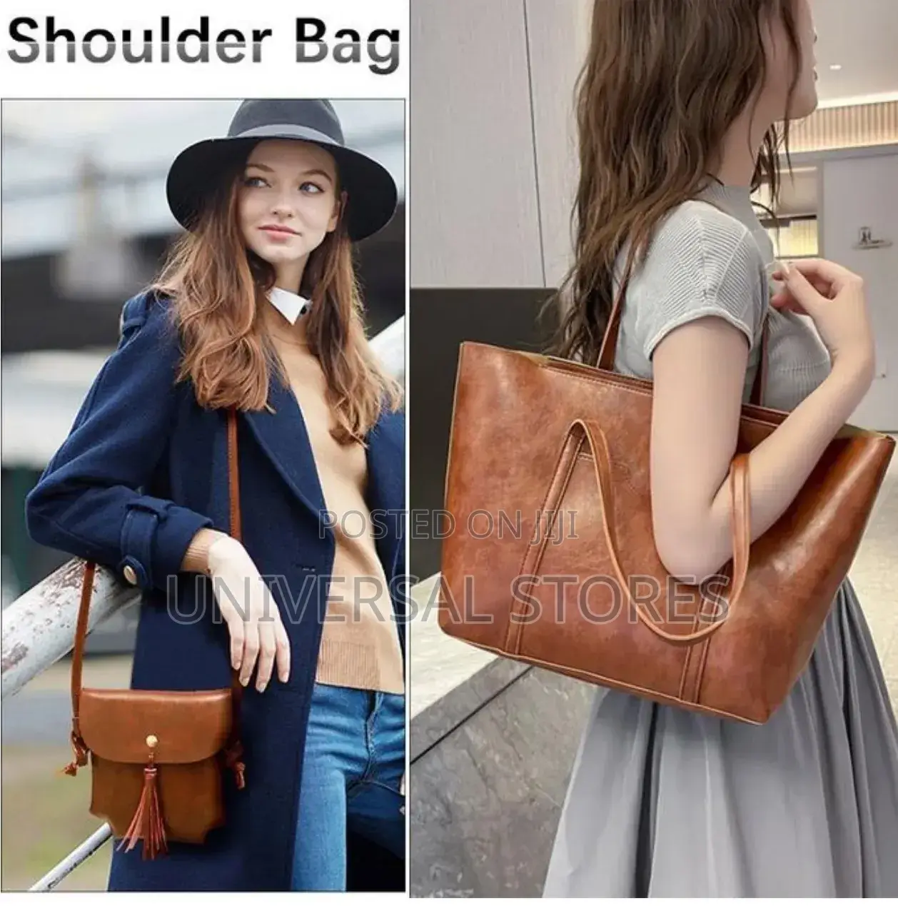 STY 4 in 1 Ladies Handbag Cross-Body Bag Purse Leather Bags - Brown