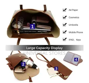 STY 4 in 1 Ladies Handbag Cross-Body Bag Purse Leather Bags - Brown