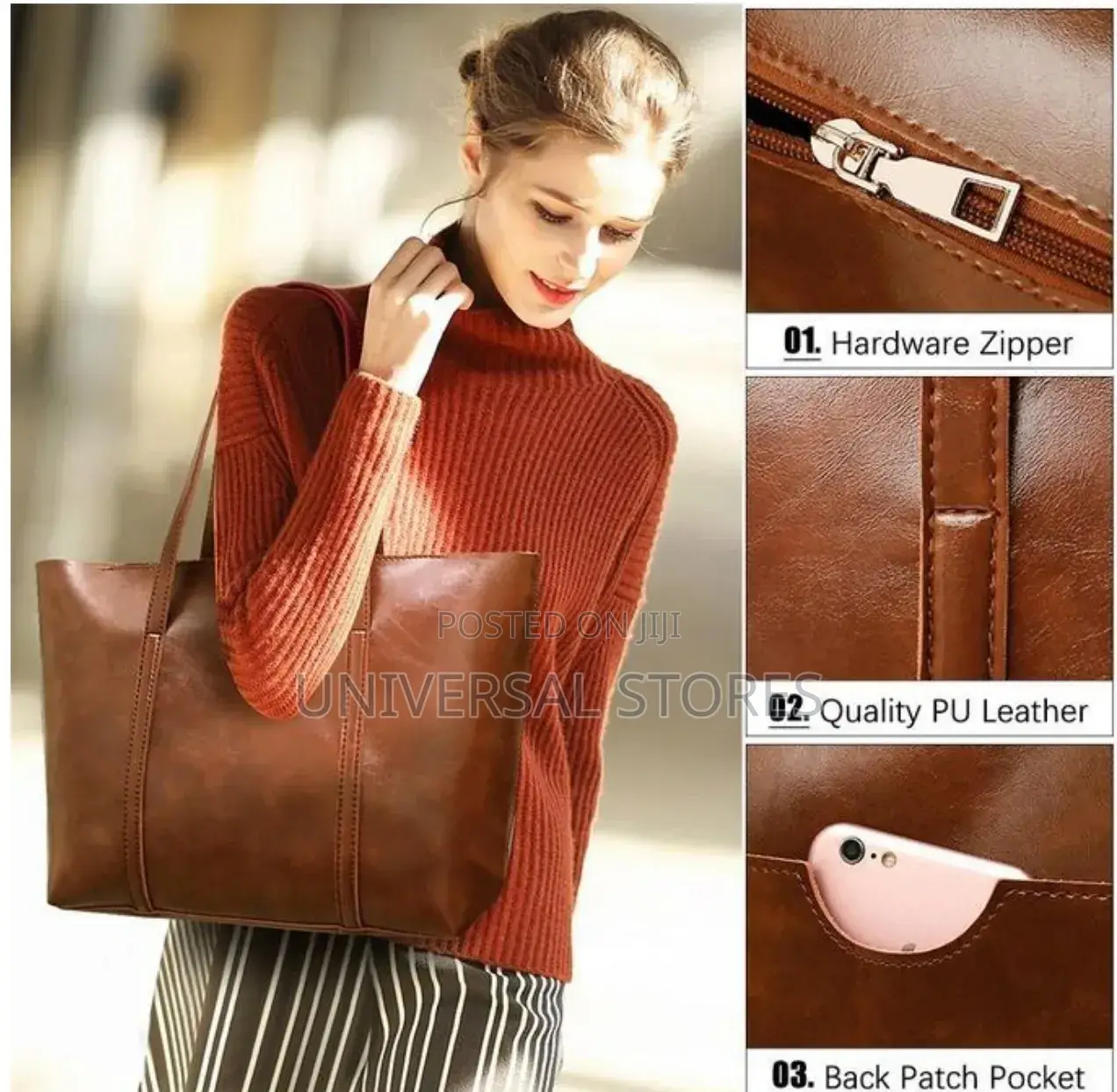 STY 4 in 1 Ladies Handbag Cross-Body Bag Purse Leather Bags - Brown