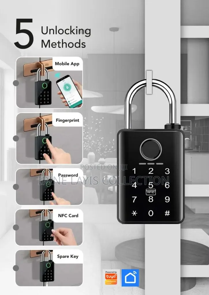 Smart 5-in-1 Padlock With a Digital Keypad and  Fingerprint Scanner .