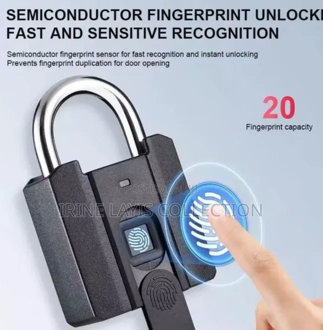 Smart Biometric Fingerprint Padlock With a Silver Steel Shackle.