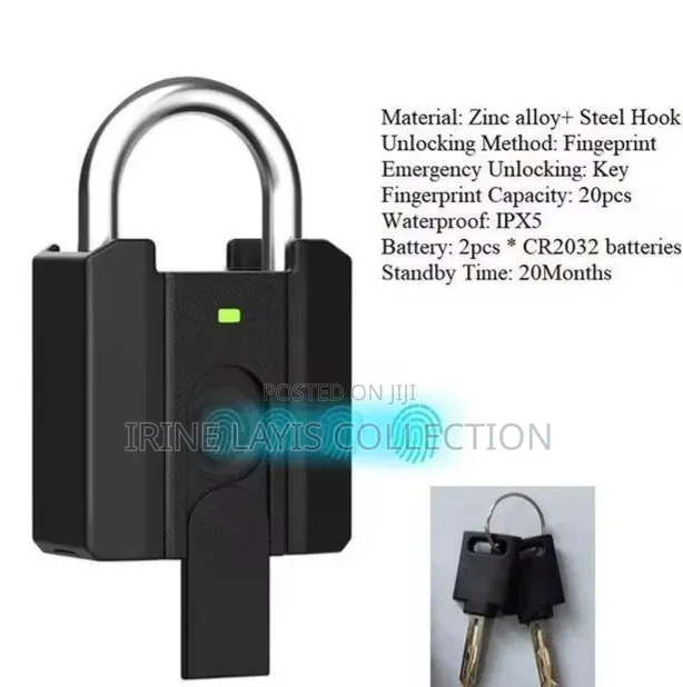 Smart Biometric Fingerprint Padlock With a Silver Steel Shackle.