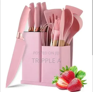 19 Pink Kitchen Ware Set With Holder