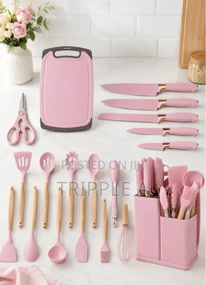 19 Pink Kitchen Ware Set With Holder