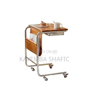 C-Shaped Mobile Rolling Sofa Side Table With Storage Pocket