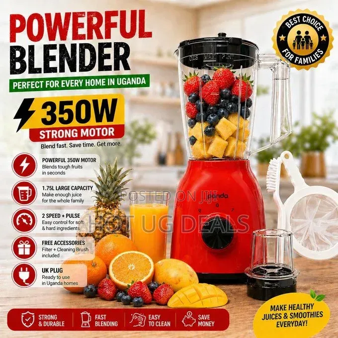 Panda 1.75L 2-in-1 Blender With Grinder – Red