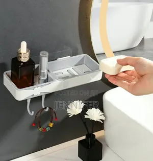 Wall-Mounted Plastic Double Soap Dish and Storage Rack