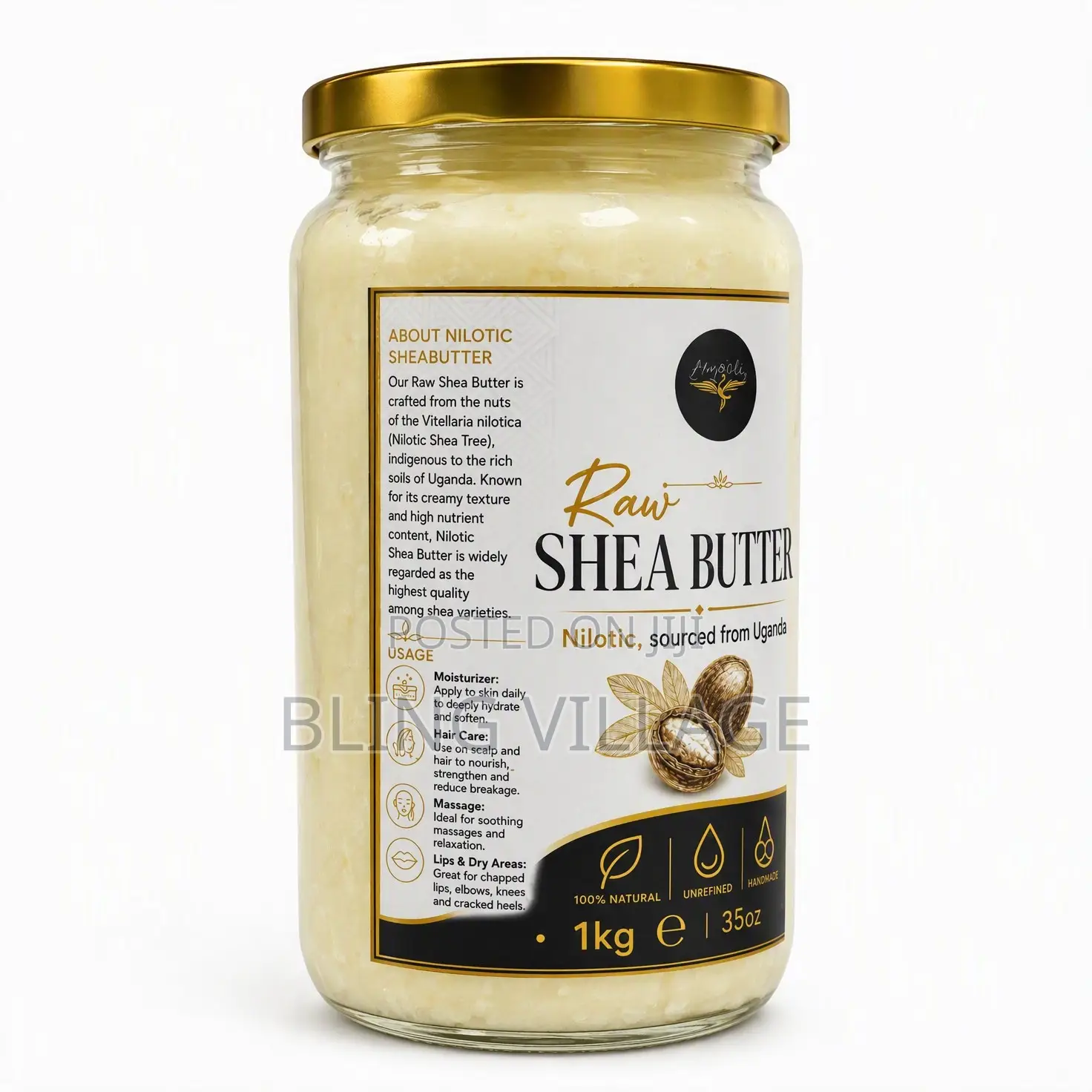 Raw Shea Butter 100% (Grade A) Nilotic 1kg Family Size Glass