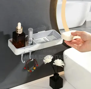 Wall-Mounted Plastic Double Soap Dish and Storage Rack