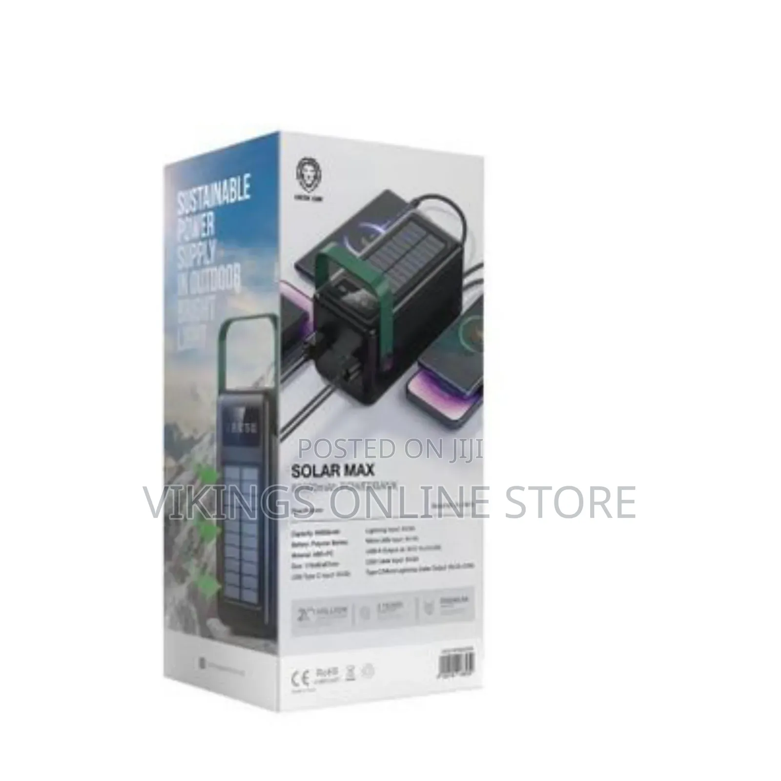 Green Lion Solar Max Portable Power Bank, Built-in Charging Cables