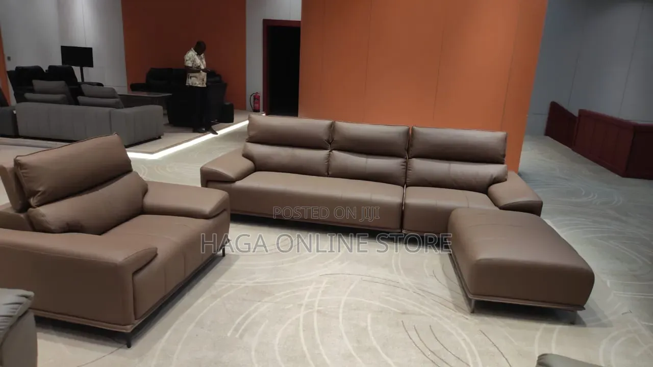 Leather 4 Seater Sofa With Ottoman