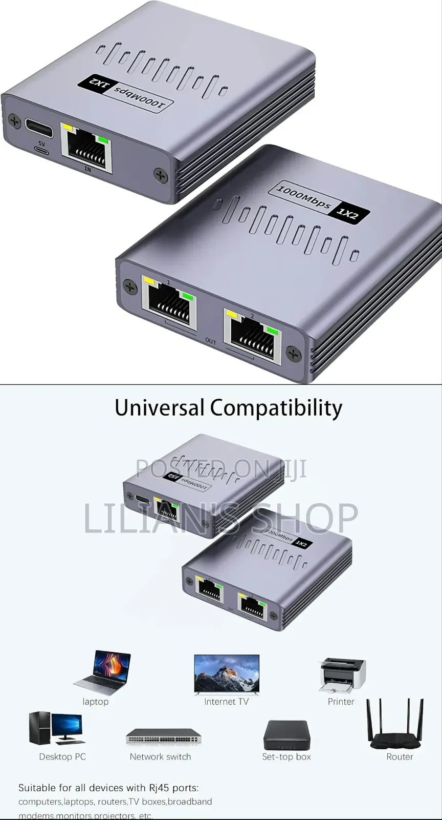 Aoweixun RJ45 Network Splitter Adapter