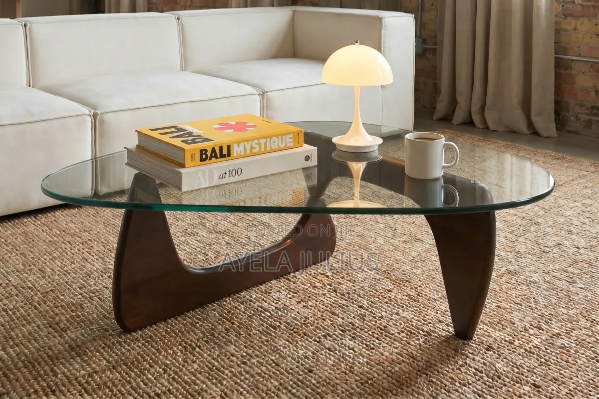 Elegant Glass Coffee Table With Mahogany Wood Base