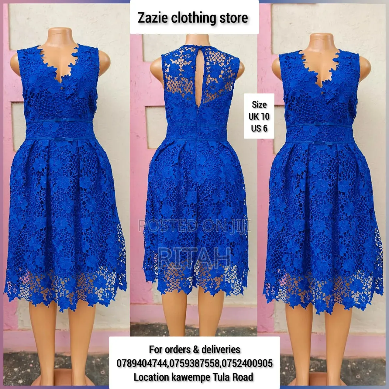 Elegant Royal Blue Floral Lace Dress