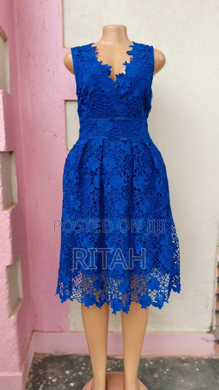 Elegant Royal Blue Floral Lace Dress