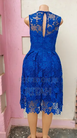 Elegant Royal Blue Floral Lace Dress